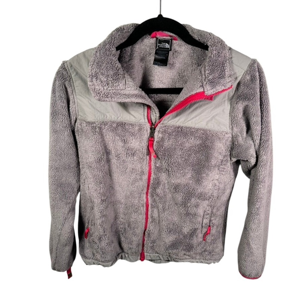 The North Face Girl's Fleece Jacket Pink Trim Gray Size L 14 16 Outdoor
